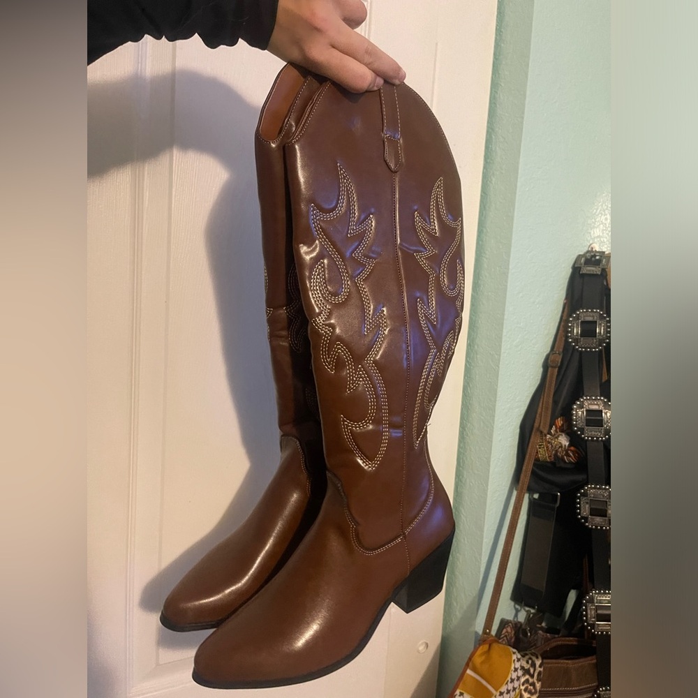 brown knee high cowboy boots